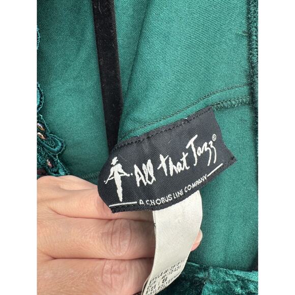 Vintage Y2K All That Jazz Forest Fairy Beaded Velvet Dress Small Green Polyester - Picture 6 of 8